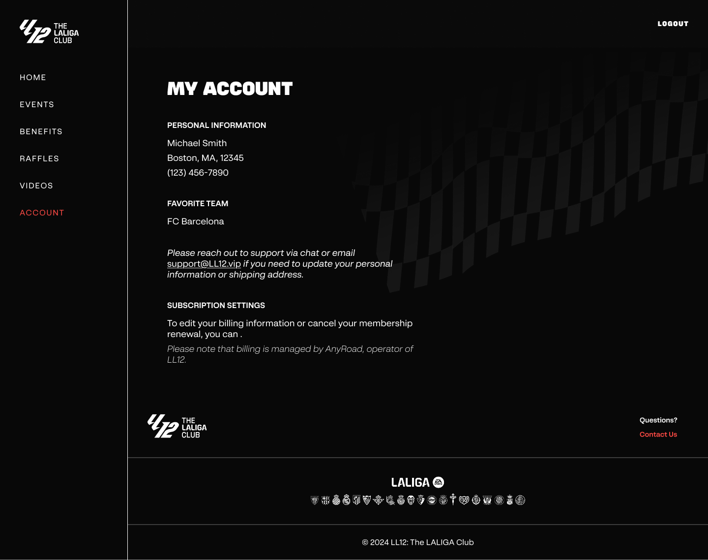 LL12 member portal: Account
